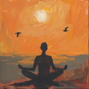 Painting of a person meditating.
